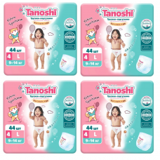Tanoshi Набор 4х Трусики-подгузники для детей, размер L 9-14 кг, 44 шт
